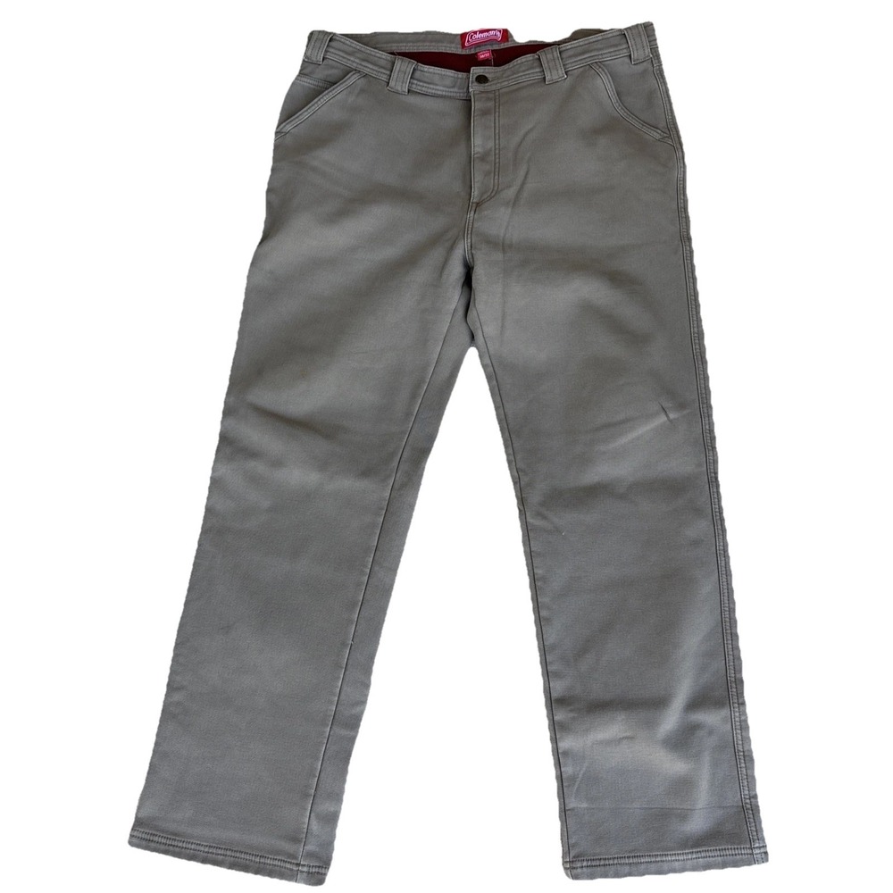 Coleman Red Fleece Lined Carpenter 38x32 Work Pants Khaki Tan Stretch Men's - Picture 3 of 7